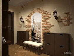 Decorative brick in the hallway interior