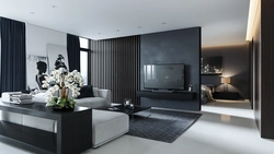 Дизайн гостиной с черными обоями