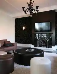 Дизайн гостиной с черными обоями