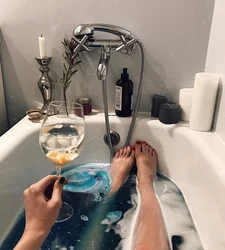 Photo With Wine In The Bath