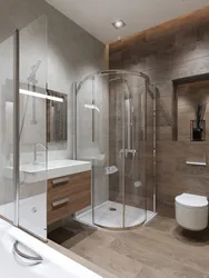 Душ, дәретхана және ванна бар ванна бөлмесінің интерьер дизайны