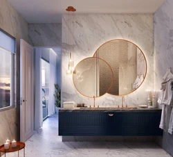 Ванная комната с круглым зеркалом дизайн