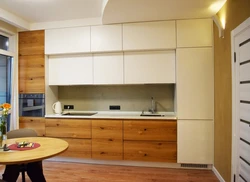 Three-level kitchens with a ceiling photo in the interior