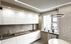 Three-level kitchens with a ceiling photo in the interior