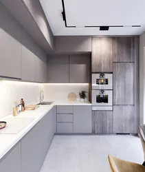 Three-level kitchens with a ceiling photo in the interior