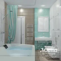 Жалбыз түсті дизайндағы ванна бөлмесі