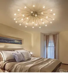 Suspended ceiling in the bedroom without a chandelier design