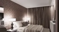 Light brown wallpaper in the bedroom interior