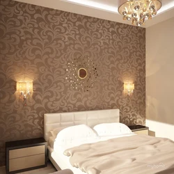 Light Brown Wallpaper In The Bedroom Interior