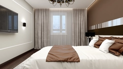 Light brown wallpaper in the bedroom interior