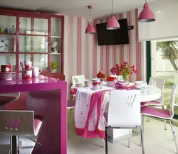 Color Combination Gray And Pink In The Kitchen Interior