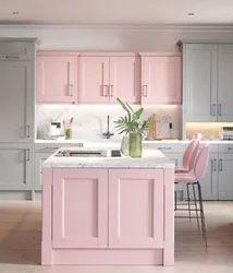 Color combination gray and pink in the kitchen interior