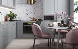 Color Combination Gray And Pink In The Kitchen Interior