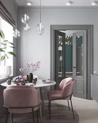 Сочетание цветов серый и розовый в интерьере кухни
