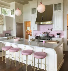 Color combination gray and pink in the kitchen interior