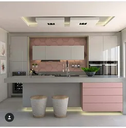 Pink gray kitchen in the interior photo