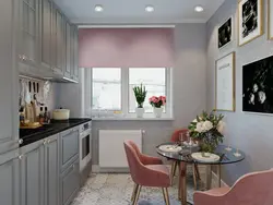 Pink gray kitchen in the interior photo