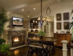 Photo Kitchen Living Room With Fireplace