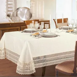Modern tablecloth on the kitchen table photo