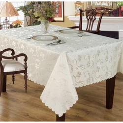 Modern tablecloth on the kitchen table photo