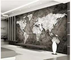 Plaster world map in the living room interior