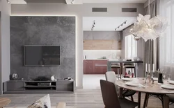 Kitchen living room in gray tones in a modern style photo