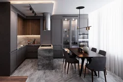 Кухня гостиная в серых тонах в современном стиле фото