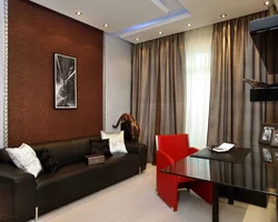 Цвет штор к коричневой мебели в гостиной фото