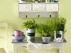 Artificial plants in the kitchen interior
