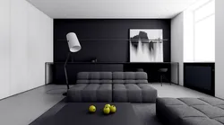 Дизайн гостиной серый белый черный