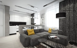 Дизайн гостиной серый белый черный