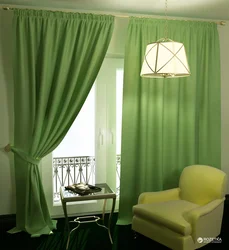 Olive curtains in the kitchen interior