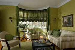 Olive curtains in the kitchen interior