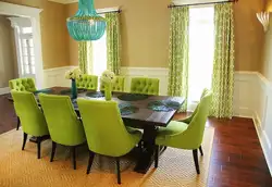 Olive curtains in the kitchen interior