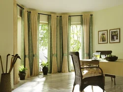 Оливковые шторы в интерьере кухни