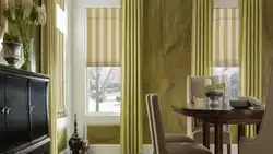 Olive curtains in the kitchen interior