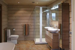 Bathtub In A Wooden House With Shower Design