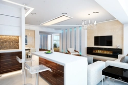 Living room kitchen design in a high-tech house