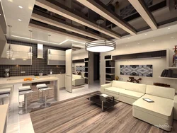 Living room kitchen design in a high-tech house