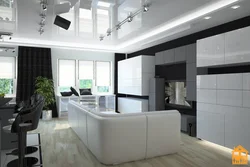 Living Room Kitchen Design In A High-Tech House