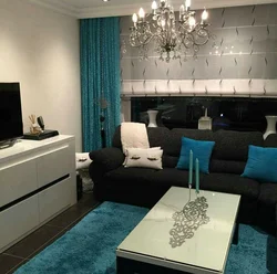 Living Room Design Photo With Black Sofa