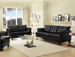 Living room design photo with black sofa