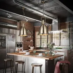 Loft style lamps in the kitchen interior