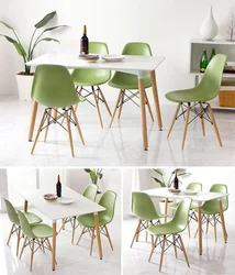 Green chairs in the kitchen interior