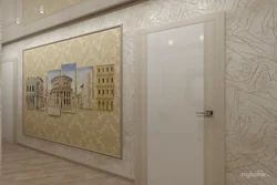 Decorative plaster world map in the hallway interior photo