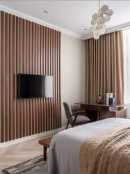 Дизайн интерьера спальни с рейками
