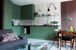 Dark green kitchen living room design