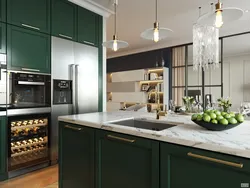 Dark Green Kitchen Living Room Design