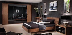 White bedroom with dark furniture photo