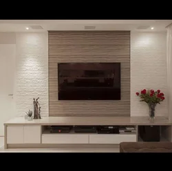 Дизайн стен в гостиной с телевизором в интерьере